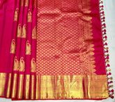 Lipstick Red Kanjivaram Saree With Broad Zari Border - MIRASILKS Lipstick Red Kanjivaram Saree With Broad Zari Border
